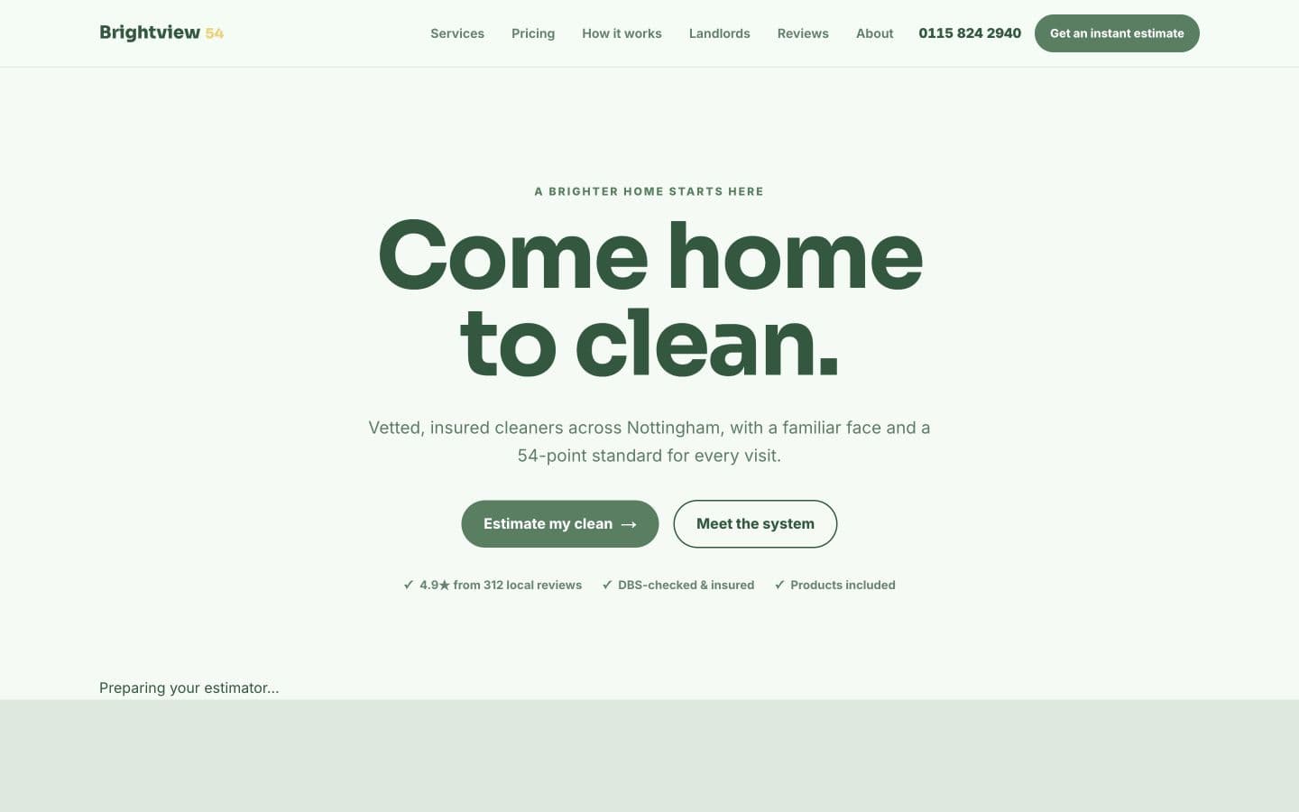 Brightview Cleaning website homepage