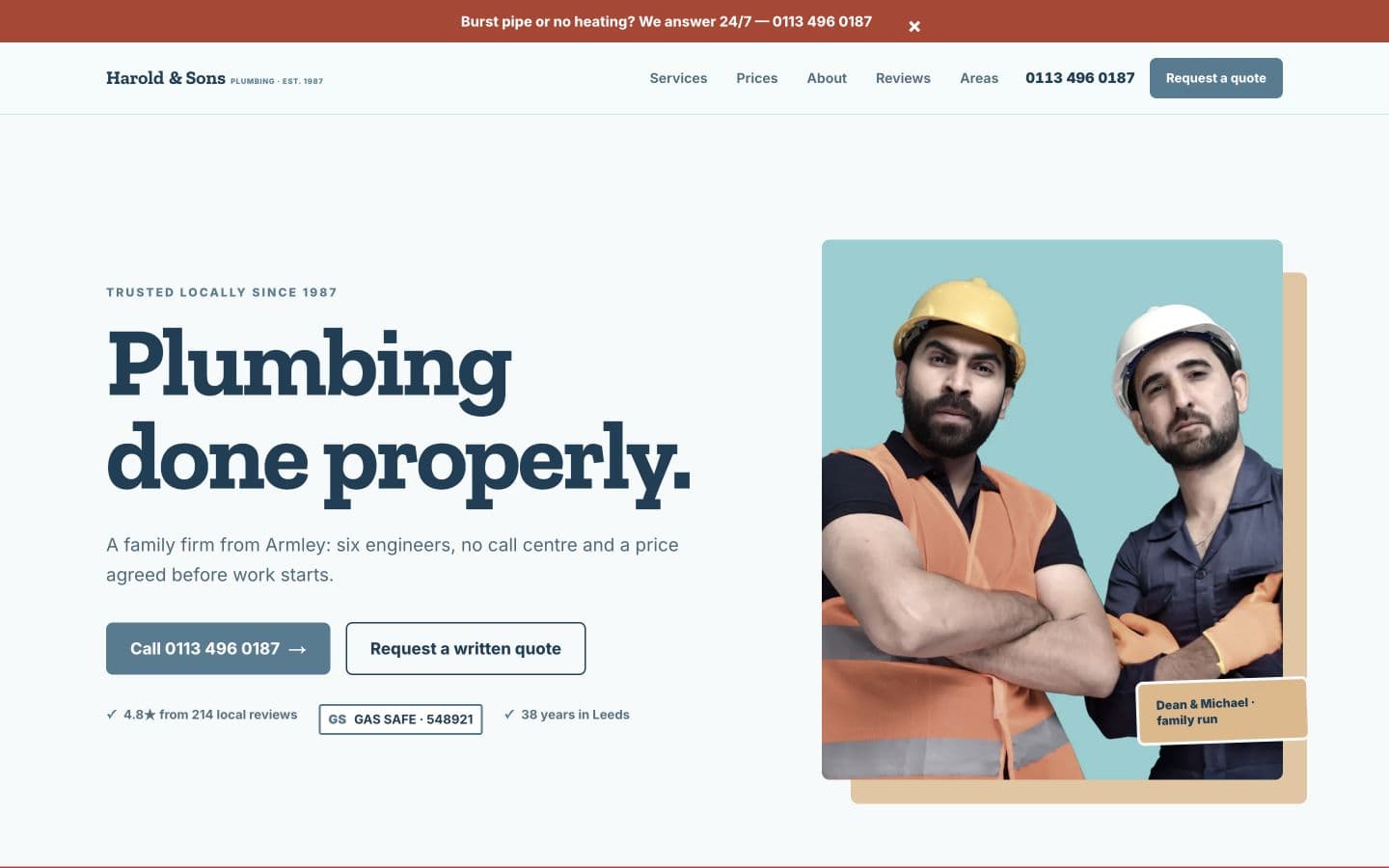 Harold and Sons Plumbing website homepage