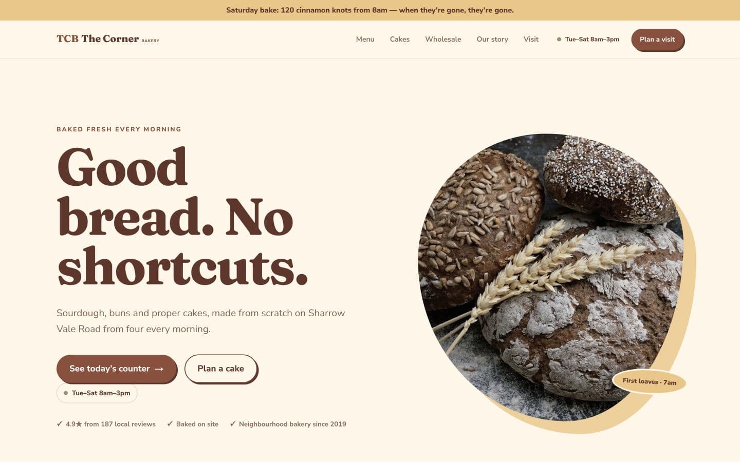 The Corner Bakery website homepage